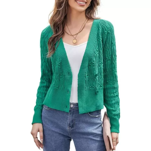 GRACE KARIN Cropped Cardigans for Women Long Sleeve V Neck Button Up Knit Cardigan SweaterGreen