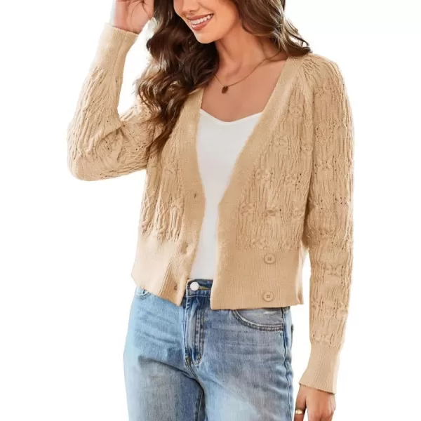 GRACE KARIN Cropped Cardigans for Women Long Sleeve V Neck Button Up Knit Cardigan SweaterKhaki