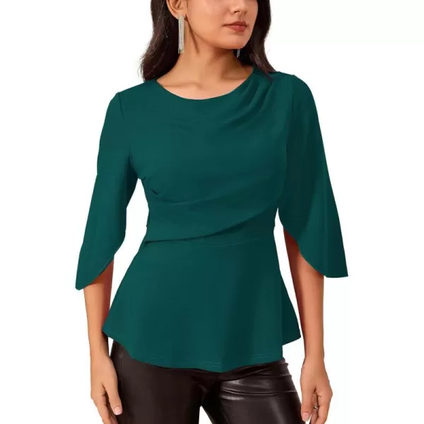 GRACE KARIN Dressy Tops for Women Business Casual Work Blouses 34 Sleeve Slim Fit Elegant Office Chiffon Fall ShirtsBlue Green