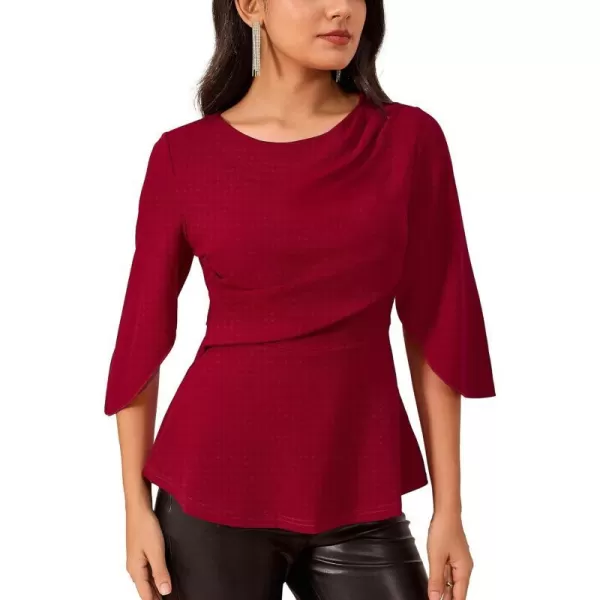 GRACE KARIN Dressy Tops for Women Business Casual Work Blouses 34 Sleeve Slim Fit Elegant Office Chiffon Fall ShirtsWine Red