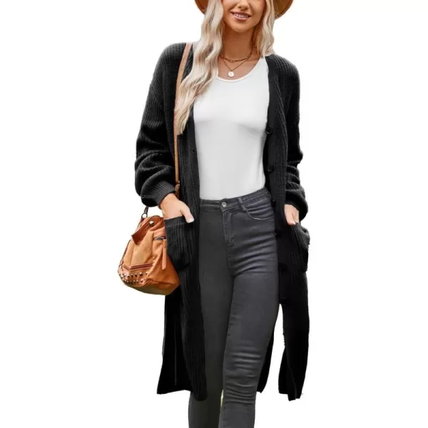 GRACE KARIN Duster Cardigans for Women Long Sleeve Split Long Cardigans Open Front Maxi Sweater Coat with PocketsBlack