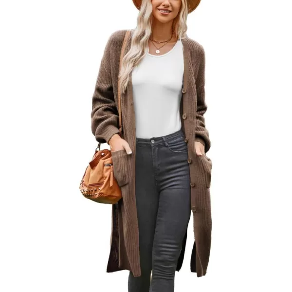 GRACE KARIN Duster Cardigans for Women Long Sleeve Split Long Cardigans Open Front Maxi Sweater Coat with PocketsCoffee