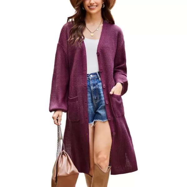 GRACE KARIN Duster Cardigans for Women Long Sleeve Split Long Cardigans Open Front Maxi Sweater Coat with PocketsDark Fuchsia