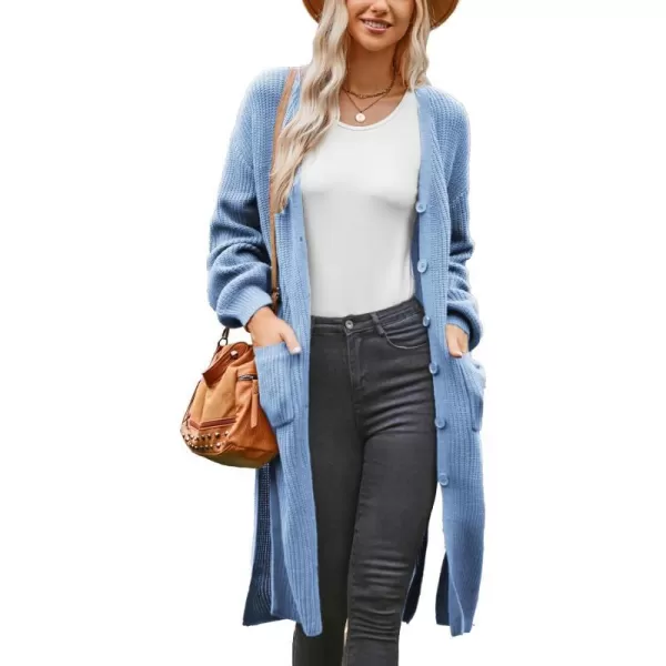 GRACE KARIN Duster Cardigans for Women Long Sleeve Split Long Cardigans Open Front Maxi Sweater Coat with PocketsHaze Blue