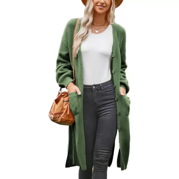 GRACE KARIN Duster Cardigans for Women Long Sleeve Split Long Cardigans Open Front Maxi Sweater Coat with PocketsOlive Green