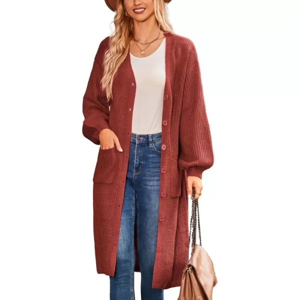 GRACE KARIN Duster Cardigans for Women Long Sleeve Split Long Cardigans Open Front Maxi Sweater Coat with PocketsRust Red