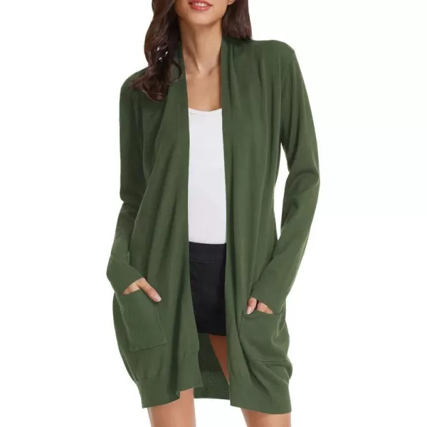 GRACE KARIN Essential Solid Open Front Long Knited Cardigan Sweater for WomenDark Olive Green