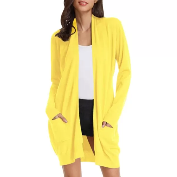 GRACE KARIN Essential Solid Open Front Long Knited Cardigan Sweater for WomenLemon Yellow