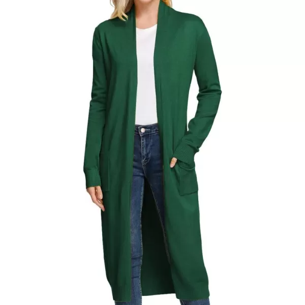 GRACE KARIN Essential Solid Open Front Maxi Long Knitted Cardigan Sweater for WomenDeep Green