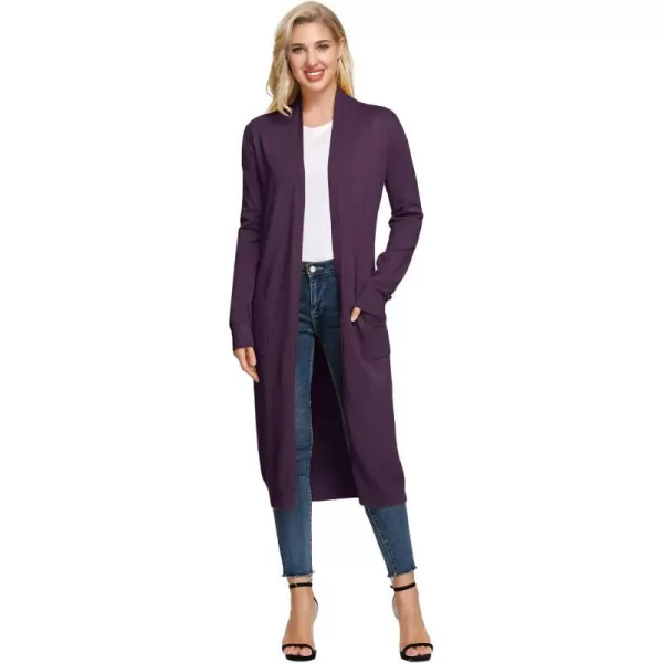 GRACE KARIN Essential Solid Open Front Maxi Long Knitted Cardigan Sweater for WomenDeep Purple