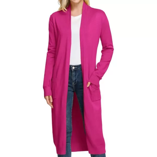 GRACE KARIN Essential Solid Open Front Maxi Long Knitted Cardigan Sweater for WomenHot Pink