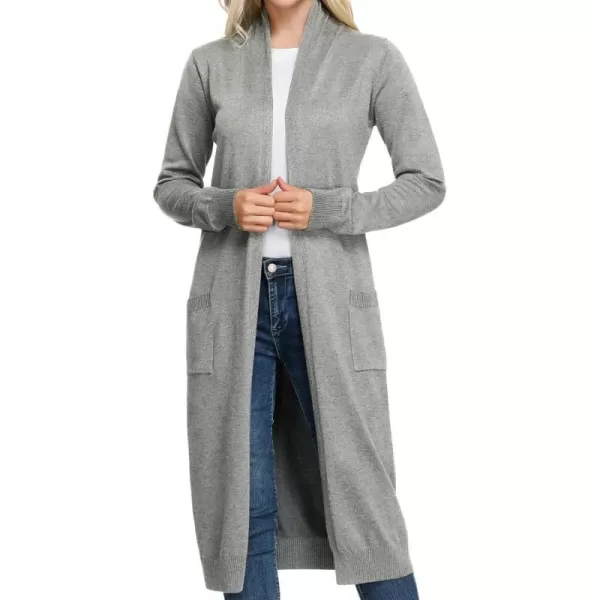 GRACE KARIN Essential Solid Open Front Maxi Long Knitted Cardigan Sweater for WomenLight Gray