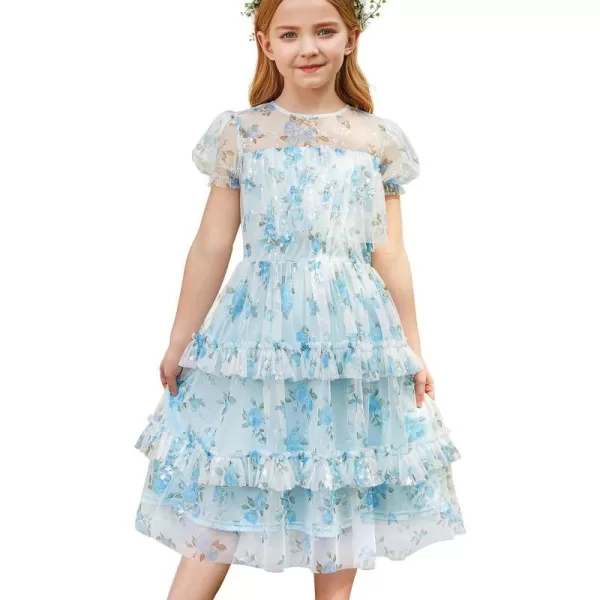 GRACE KARIN Flower Girl Dress Girls Cute Ruffled Layered Party Dresses for 512YBlue