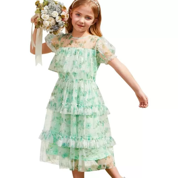 GRACE KARIN Flower Girl Dress Girls Cute Ruffled Layered Party Dresses for 512YGreen