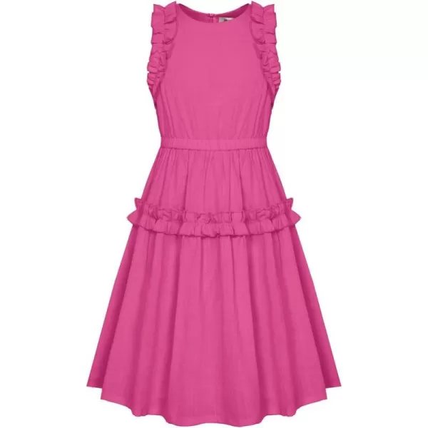 GRACE KARIN Girl Cotton Summer Dress Sleeveless Ruffle Tiered Flowy ALine Crew Neck Midi Casual Sundress 512YDeep Pink