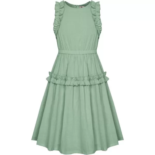 GRACE KARIN Girl Cotton Summer Dress Sleeveless Ruffle Tiered Flowy ALine Crew Neck Midi Casual Sundress 512YLight Green