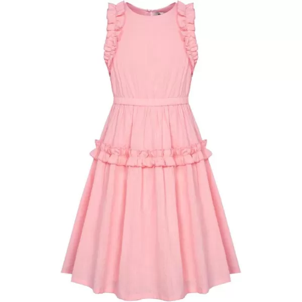 GRACE KARIN Girl Cotton Summer Dress Sleeveless Ruffle Tiered Flowy ALine Crew Neck Midi Casual Sundress 512YLight Pink