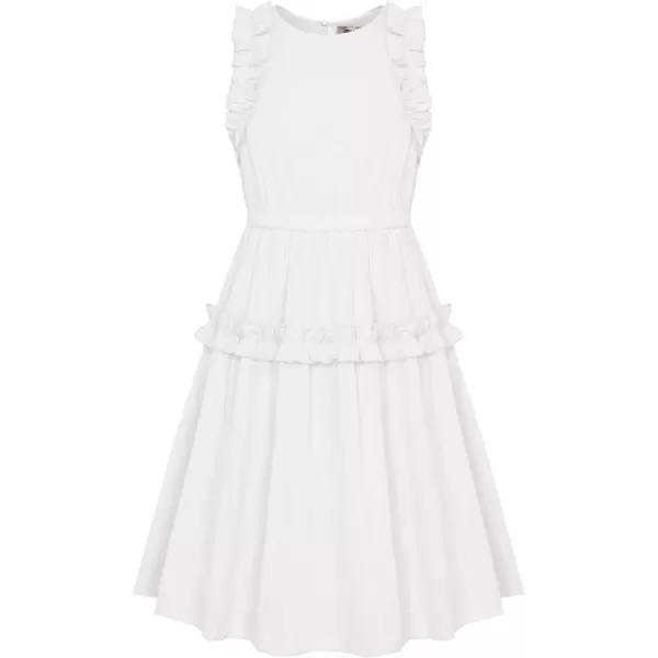 GRACE KARIN Girl Cotton Summer Dress Sleeveless Ruffle Tiered Flowy ALine Crew Neck Midi Casual Sundress 512YWhite