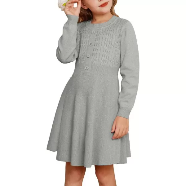 GRACE KARIN Girl Long Sleeve Dress Ruffle Button Front Knit Casual Sweater Fall Winter Dresses for Girls 512Grey