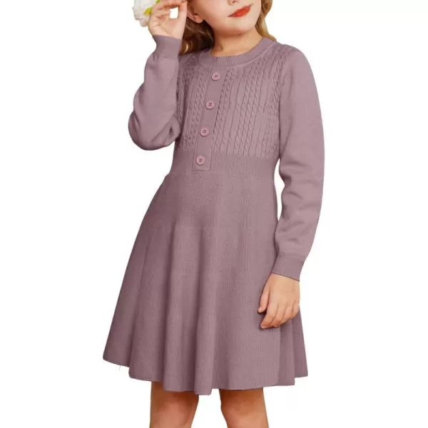 GRACE KARIN Girl Long Sleeve Dress Ruffle Button Front Knit Casual Sweater Fall Winter Dresses for Girls 512Purple