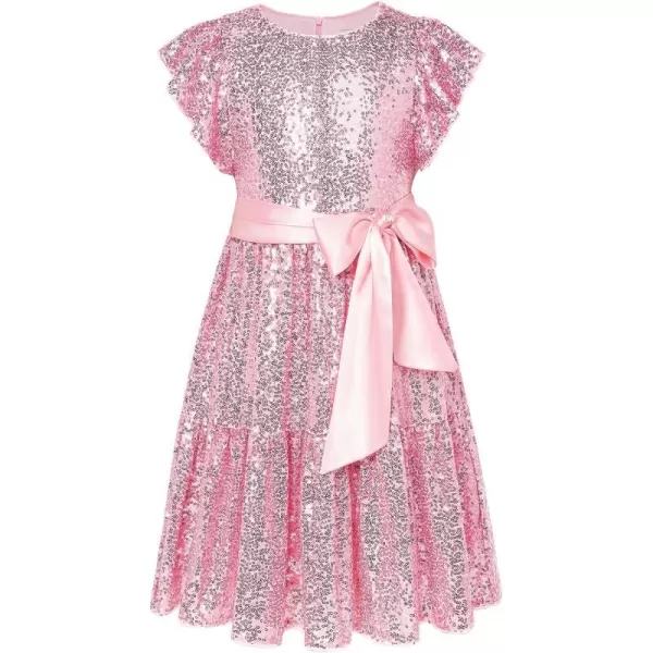 GRACE KARIN Girl Sequin Dress Ruffle Sleeve ALine Holiday Party Dress 512YearsPink