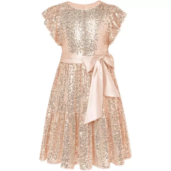 GRACE KARIN Girl Sequin Dress Ruffle Sleeve ALine Holiday Party Dress 512YearsRose Gold