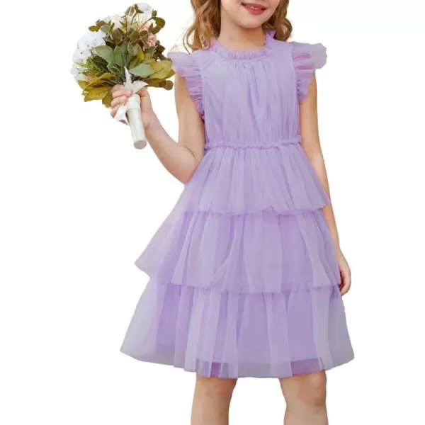 GRACE KARIN Girl Summer Ruffle Dress Birthday Party Tiered Tulle Dress Size 512Purple