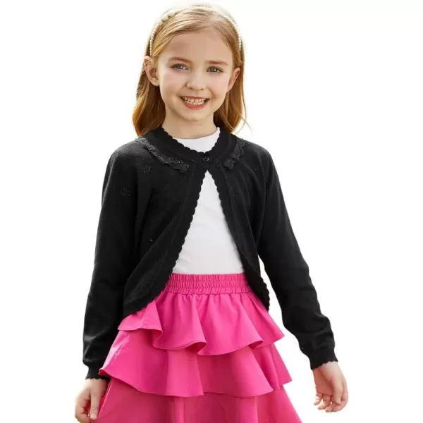 GRACE KARIN Girls Cardigan Long Sleeve Lace Collar Cover Up Shrug Sweater 510YBlack