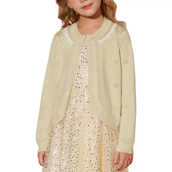 GRACE KARIN Girls Cardigan Long Sleeve Lace Collar Cover Up Shrug Sweater 510YGold