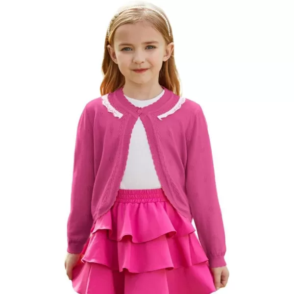 GRACE KARIN Girls Cardigan Long Sleeve Lace Collar Cover Up Shrug Sweater 510YHotpink