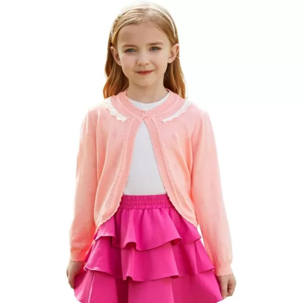 GRACE KARIN Girls Cardigan Long Sleeve Lace Collar Cover Up Shrug Sweater 510YPink