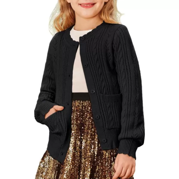 GRACE KARIN Girls Cardigan Long Sleeve Uniforms Knit Sweater Outerwear for KidsBlack