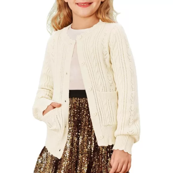 GRACE KARIN Girls Cardigan Long Sleeve Uniforms Knit Sweater Outerwear for KidsIvory