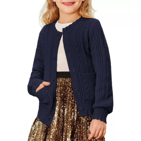 GRACE KARIN Girls Cardigan Long Sleeve Uniforms Knit Sweater Outerwear for KidsNavy Blue