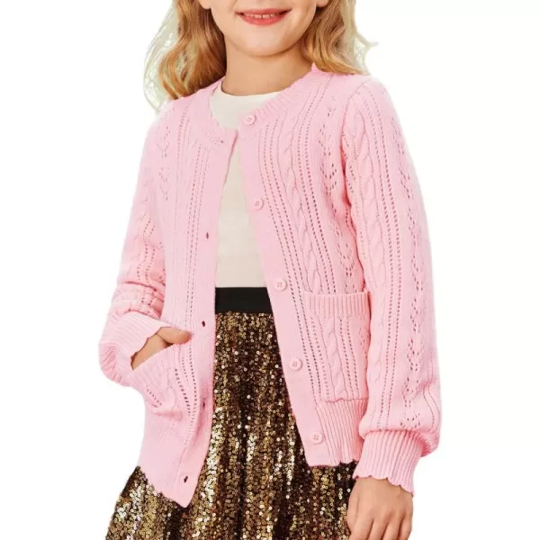 GRACE KARIN Girls Cardigan Long Sleeve Uniforms Knit Sweater Outerwear for KidsPink