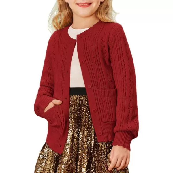 GRACE KARIN Girls Cardigan Long Sleeve Uniforms Knit Sweater Outerwear for KidsRed