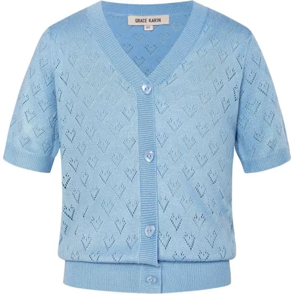 GRACE KARIN Girls Cardigan Love Heart Sweater Short Sleeve HollowedOut Knitwear Open Front Dress Cover Up 512YBlue