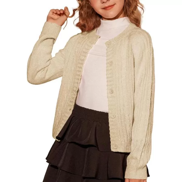 GRACE KARIN Girls Cardigan Sweater Long Sleeve Cable Knit Solid Sparkle 412YApricot