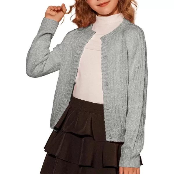 GRACE KARIN Girls Cardigan Sweater Long Sleeve Cable Knit Solid Sparkle 412YGray