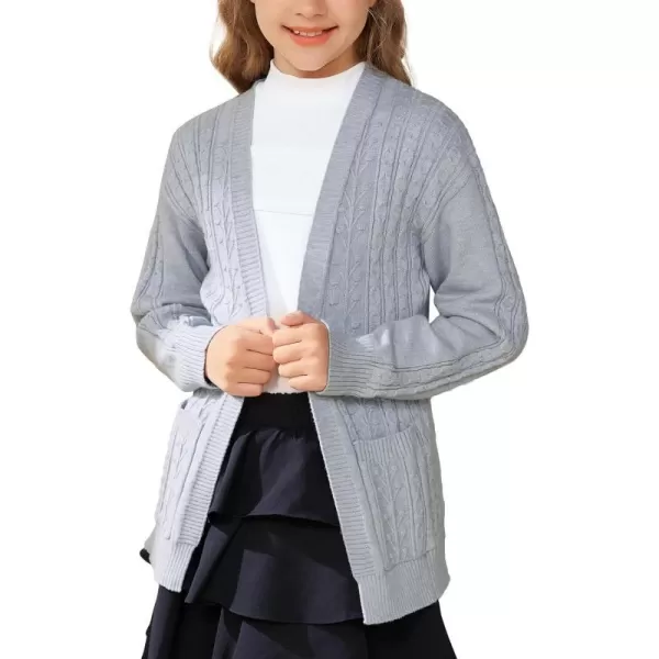 GRACE KARIN Girls Cardigan Sweaters Open Front Long Sleeve Knit Outwear with Pockets 512YGray