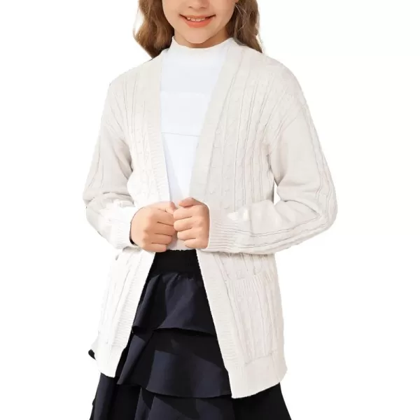 GRACE KARIN Girls Cardigan Sweaters Open Front Long Sleeve Knit Outwear with Pockets 512YIvory