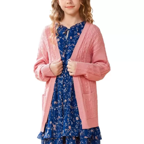 GRACE KARIN Girls Cardigan Sweaters Open Front Long Sleeve Knit Outwear with Pockets 512YPink