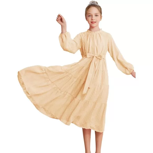 GRACE KARIN Girls Casual Dress Girls Long Sleeve Aline Flowy Maxi Dress for 512 YearsApricot