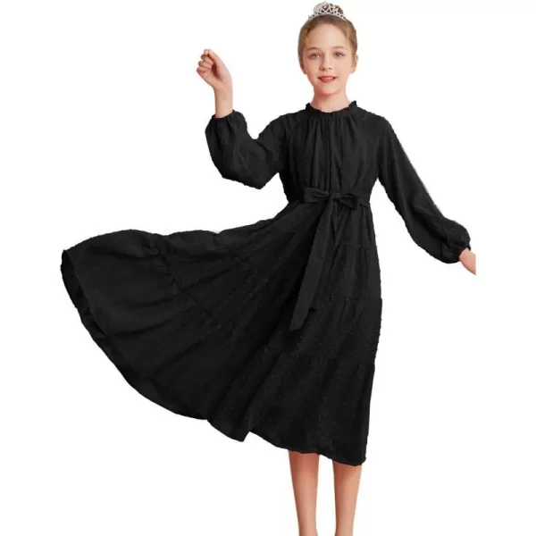 GRACE KARIN Girls Casual Dress Girls Long Sleeve Aline Flowy Maxi Dress for 512 YearsBlack