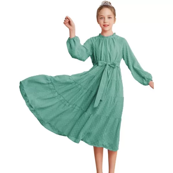 GRACE KARIN Girls Casual Dress Girls Long Sleeve Aline Flowy Maxi Dress for 512 YearsCelandine Green