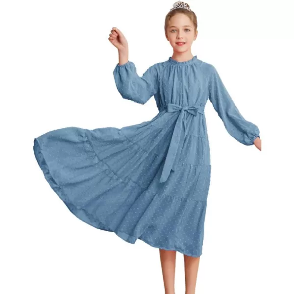 GRACE KARIN Girls Casual Dress Girls Long Sleeve Aline Flowy Maxi Dress for 512 YearsGrey Blue