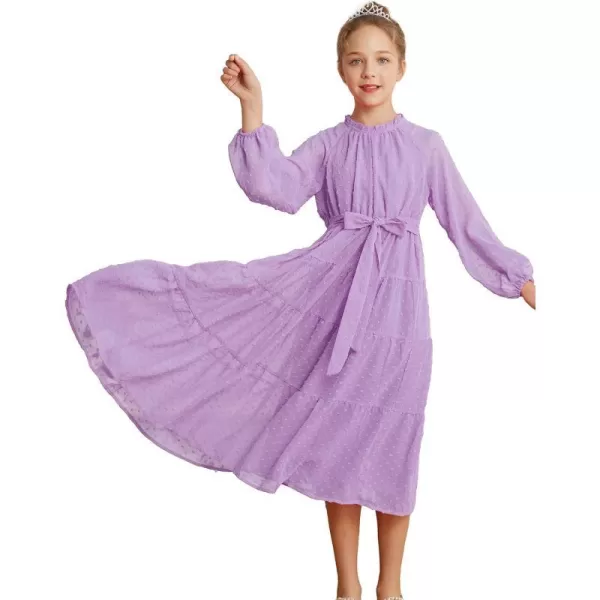 GRACE KARIN Girls Casual Dress Girls Long Sleeve Aline Flowy Maxi Dress for 512 YearsLight Purple 1