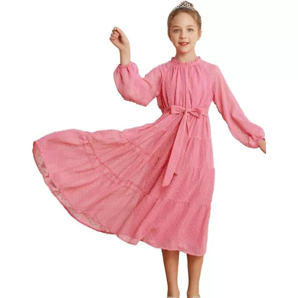 GRACE KARIN Girls Casual Dress Girls Long Sleeve Aline Flowy Maxi Dress for 512 YearsPink 1