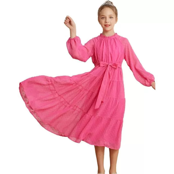 GRACE KARIN Girls Casual Dress Girls Long Sleeve Aline Flowy Maxi Dress for 512 YearsRose Red 1