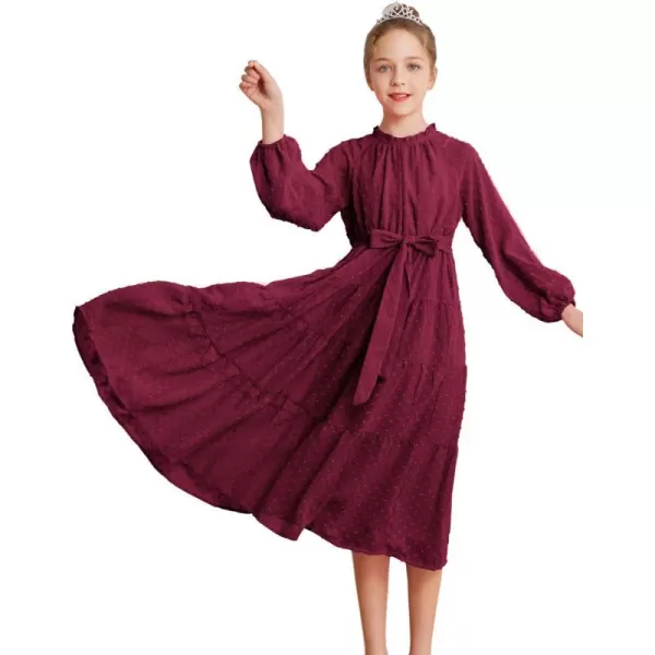 GRACE KARIN Girls Casual Dress Girls Long Sleeve Aline Flowy Maxi Dress for 512 YearsWine